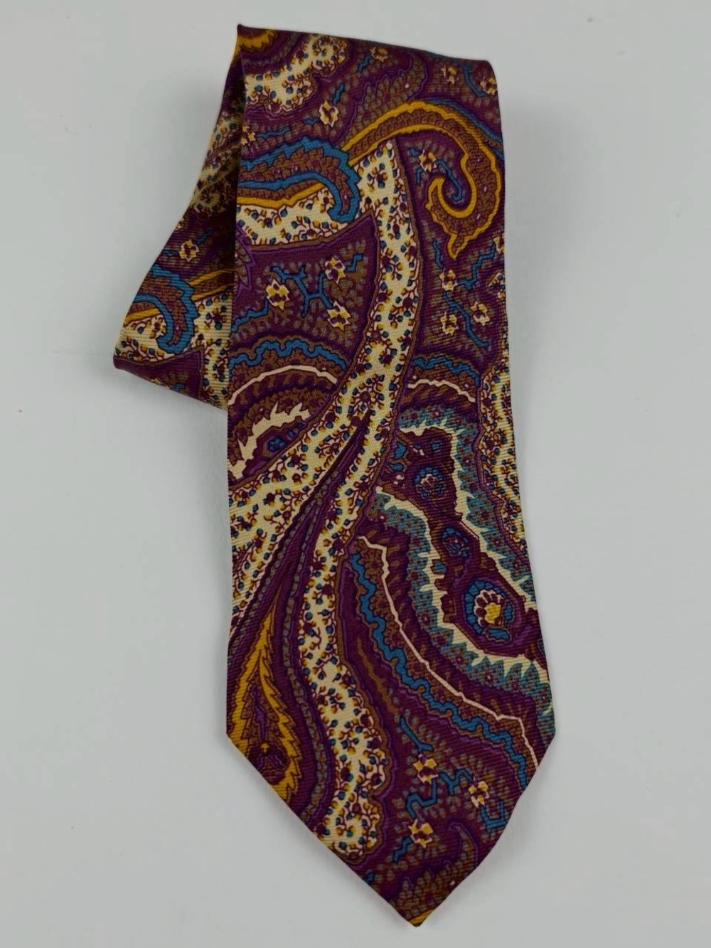 Classic Paisley Silk Tie in Burgundy, Gold and Teal